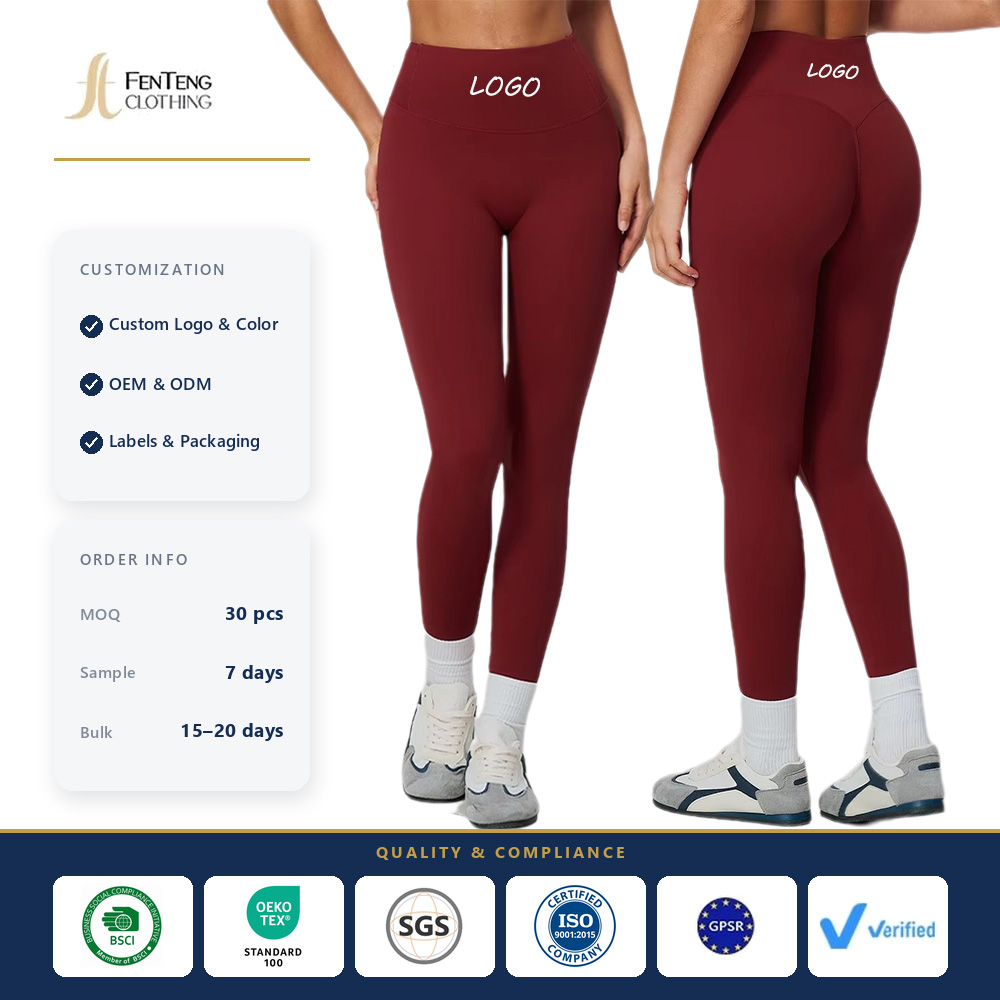 Custom Logo Wholesale No Front Seam Yoga Pants Women Scrunch Butt Lifting Leggings High Waist Tummy Control Gym Workout Tights