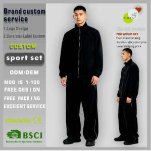 High End Quick Dry Nylon Spandex 200GSM Men Tracksuit Custom Logo Full Zip Jacket Wide Leg Sweatpants Athletic Sport Men Set