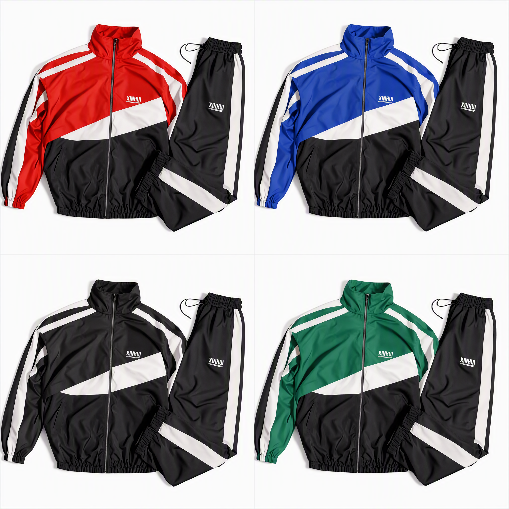 Custom Sweatsuit Manufacturer Embroidery Zip Up Jacket Jogger Pants Set Color Block Nylon Windbreaker Jackets Tracksuits For Men
