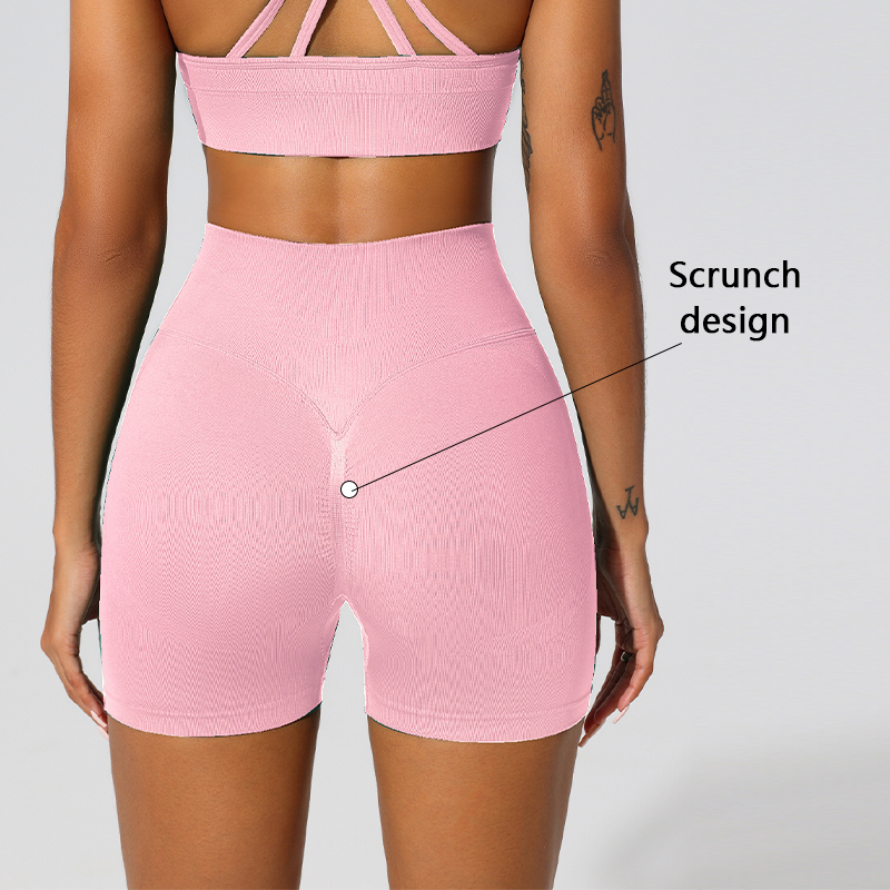 XW-059+061+062 3 Pieces High Waisted Scrunch Shorts Workout Leggings Backless Cross Gym Bra Training Women's Sportswear For Gym