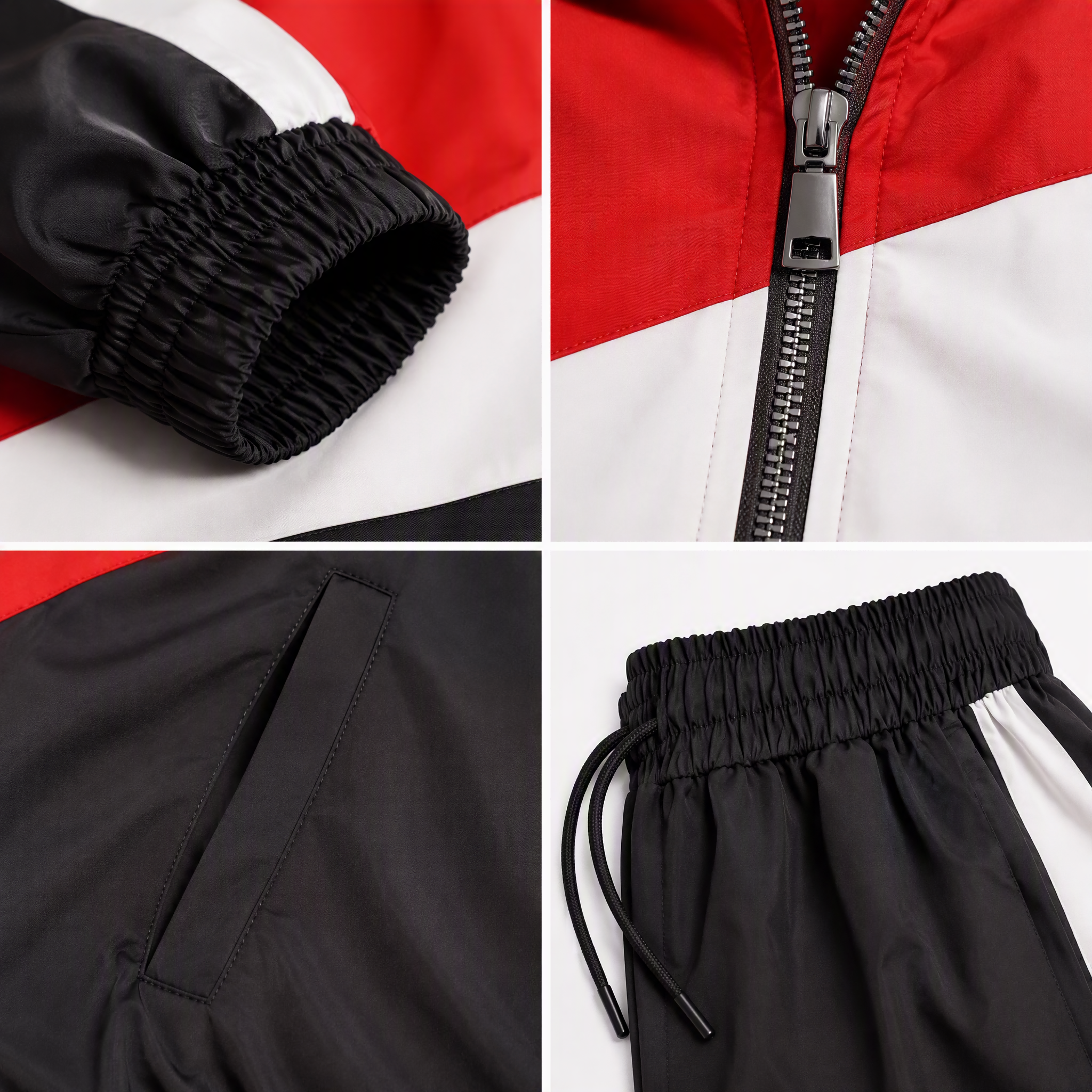Custom Sweatsuit Manufacturer Embroidery Zip Up Jacket Jogger Pants Set Color Block Nylon Windbreaker Jackets Tracksuits For Men