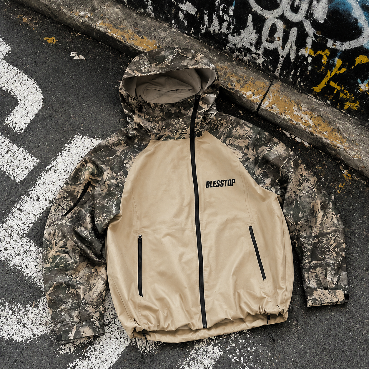 BlessTop Custom Windproof Camouflage Jacket Waterproof Lightweight Nylon Hooded Windbreaker Outdoor Jacket OEM Manufacturer