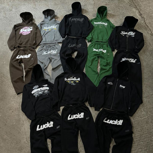 OEM Custom Applique Patch Embroidery Jogger Tracksuits Sweatsuit Hoodie And Sweatpants Set For Men