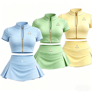 Custom Logo Women's Fashion Two Piece Set Color Zipper Outfits High Quality Activewear Skinny Clothing Mini Skirts Tracksuit Set