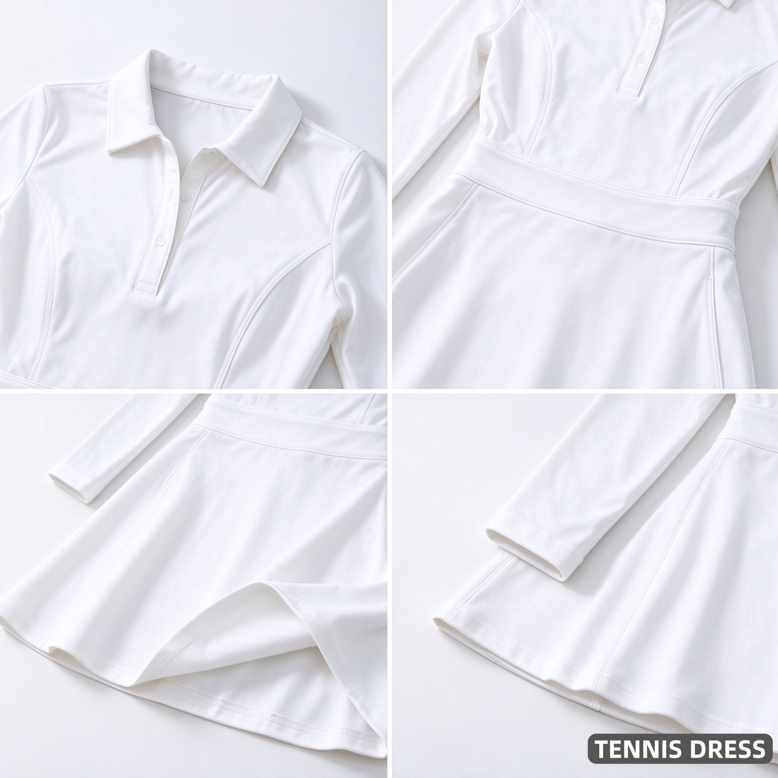 Custom Women Long Sleeve Sports Tennis Dress Side Pockets Outdoor Golf Running Fitness Activewear Skirt