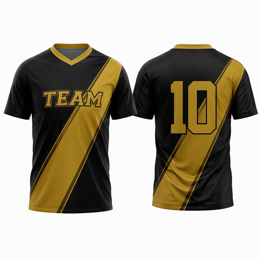Custom Gold Slash Panel Soccer Jersey Sublimation Premium Teamwear OEM Manufacturer Loose Fit