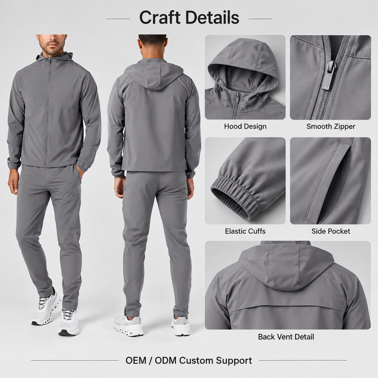 Custom Mens Two Piece Track Suit Jogger Set Lightweight Hoodie Running Sports Waterproof Outfits Windbreaker Tracksuit Set