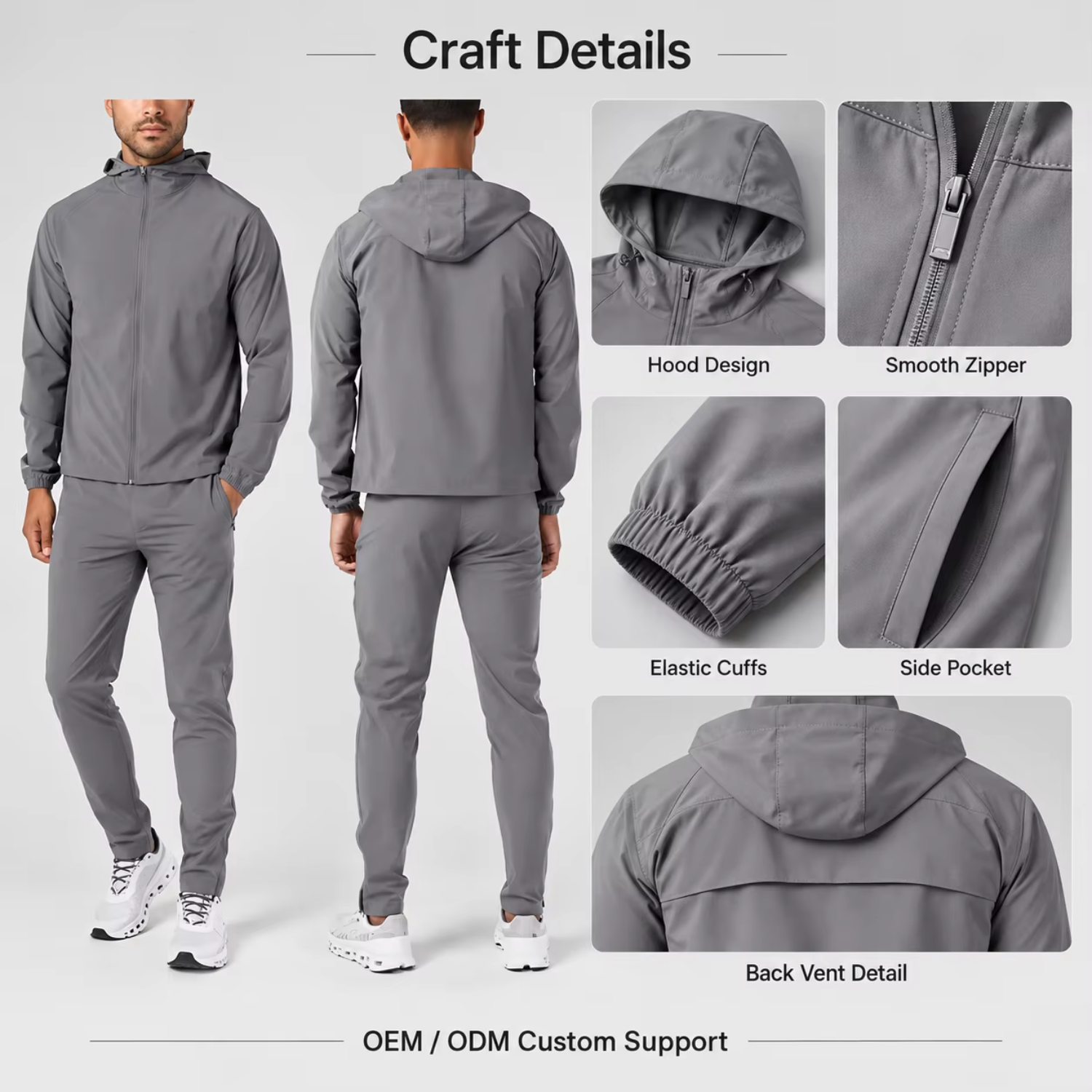 Custom Mens Two Piece Track Suit Jogger Set Lightweight Hoodie Running Sports Waterproof Outfits Windbreaker Tracksuit Set