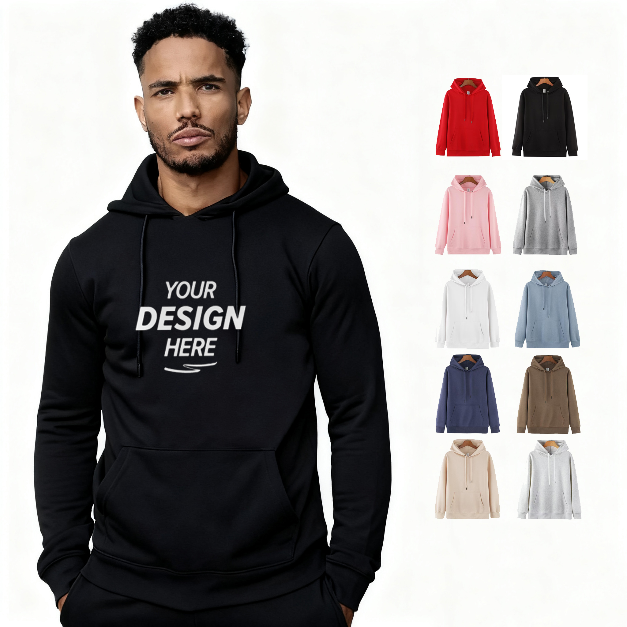 HG300H 100% Cotton Manufactur Custom Logo Men Slim Fit Sports GYM Hooded Sportswear 100% Cotton Fitness Hoodie Sweatshirt