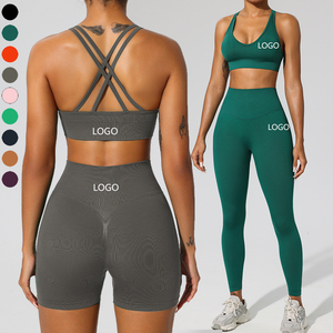 3 Pieces High Waisted Scrunch Shorts Workout Leggings Backless Cross Gym Bra Training Sportswear