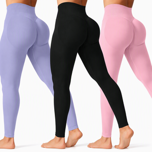 Wholesale Solid Ankle-Length Low Waist Elastic Waist Breathable Yoga Gym Leggings Women Active Wear Fitness Seamless 90%