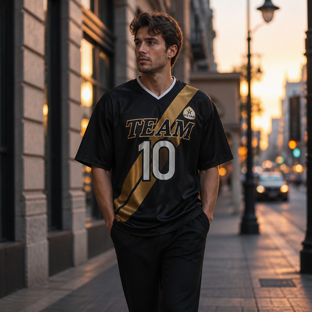 Custom Gold Slash Panel Soccer Jersey Sublimation Premium Teamwear OEM Manufacturer Loose Fit