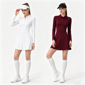 Women Long Sleeve Sports Tennis Dress Side Pockets