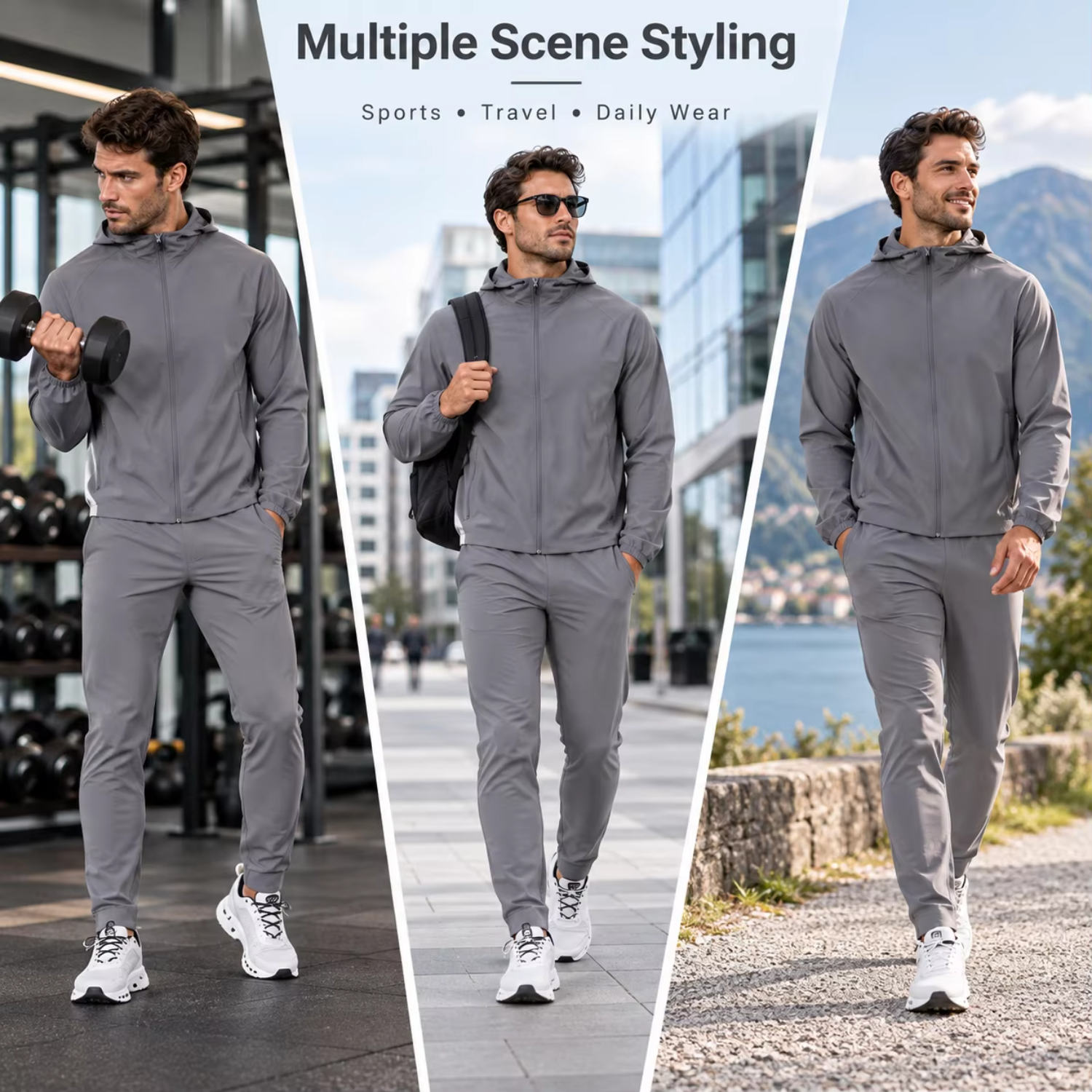 Custom Mens Two Piece Track Suit Jogger Set Lightweight Hoodie Running Sports Waterproof Outfits Windbreaker Tracksuit Set