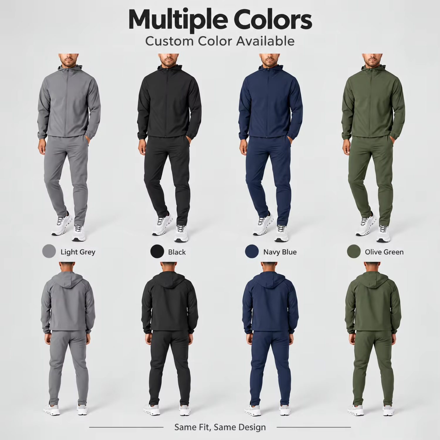 Custom Mens Two Piece Track Suit Jogger Set Lightweight Hoodie Running Sports Waterproof Outfits Windbreaker Tracksuit Set