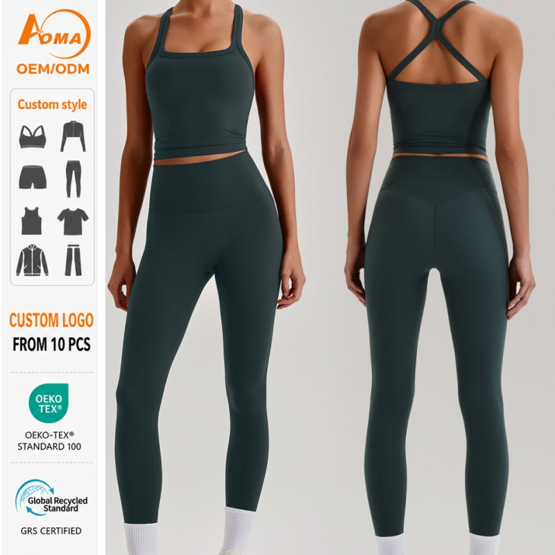 Aoyema Sportswear Custom logo Wholesale Workout Set Scrunch Butt Tight Pants Wirefree Bra Breathable Gym Clothing